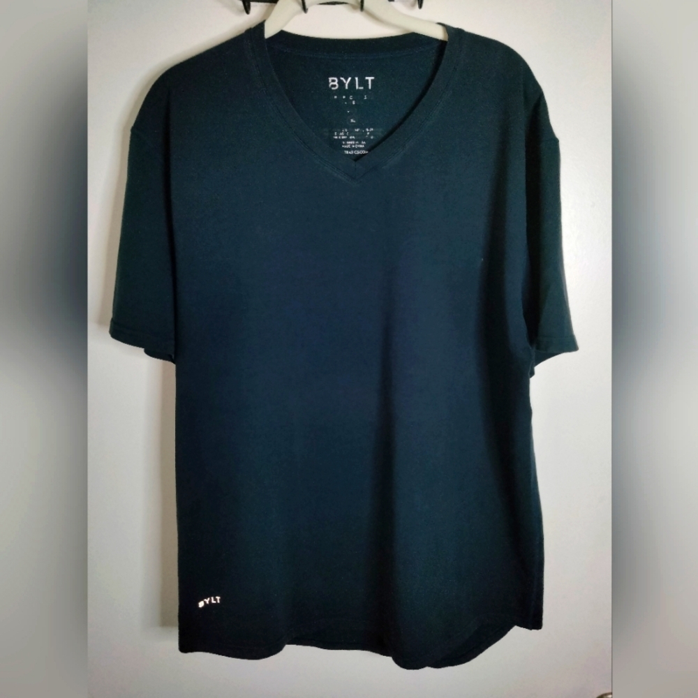 Bylt (Size XL) Men's Navy Blue Stretch Drop Cut V-Neck SS Basic Layer T-Shirt